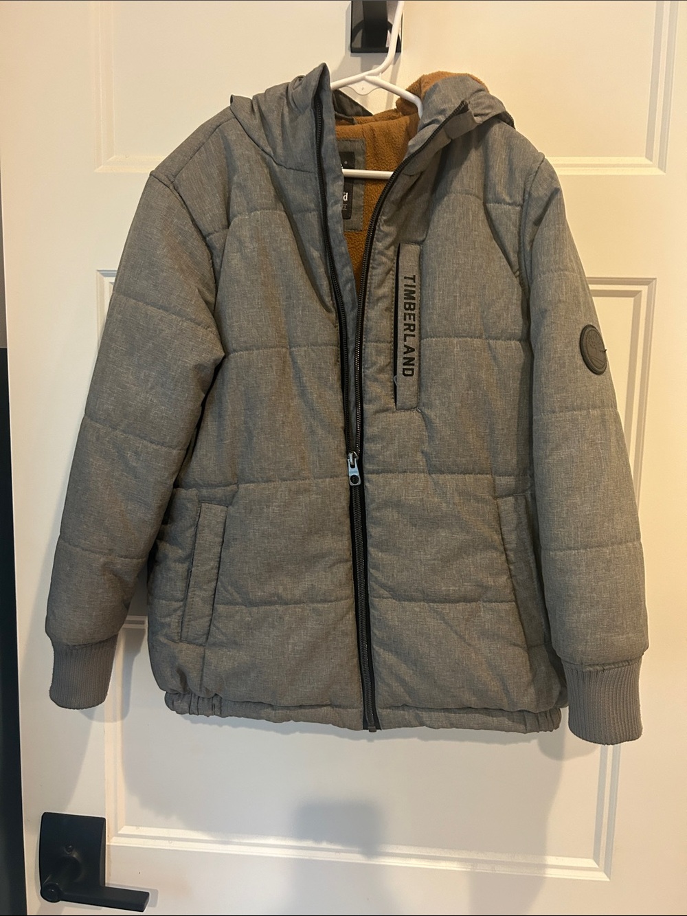 Timberland Boys' Gray Hooded Quilted Puffer Jacket